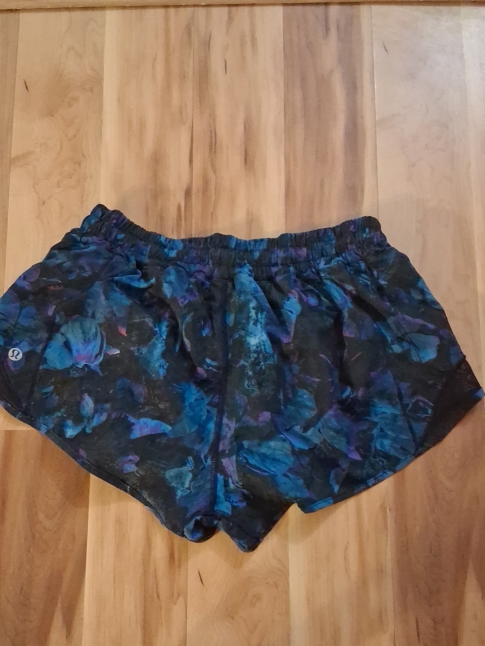 lululemon athletica Women's Black Shorts with Blue and Purple Floral Print